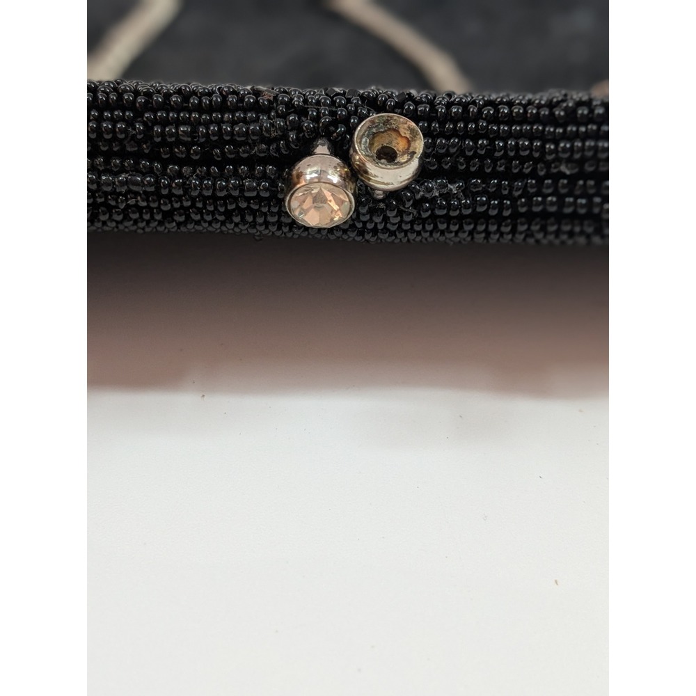 Vtg Richere Black Beaded Evening Purse Hand Made in Japan Rhinestone Clasp - Picture 8 of 17